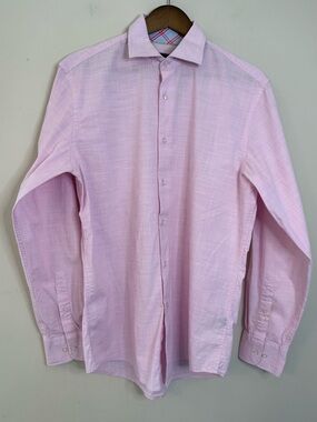 Tattersall London dressy button up shirt pink long sleeve 15 1/2 34-35